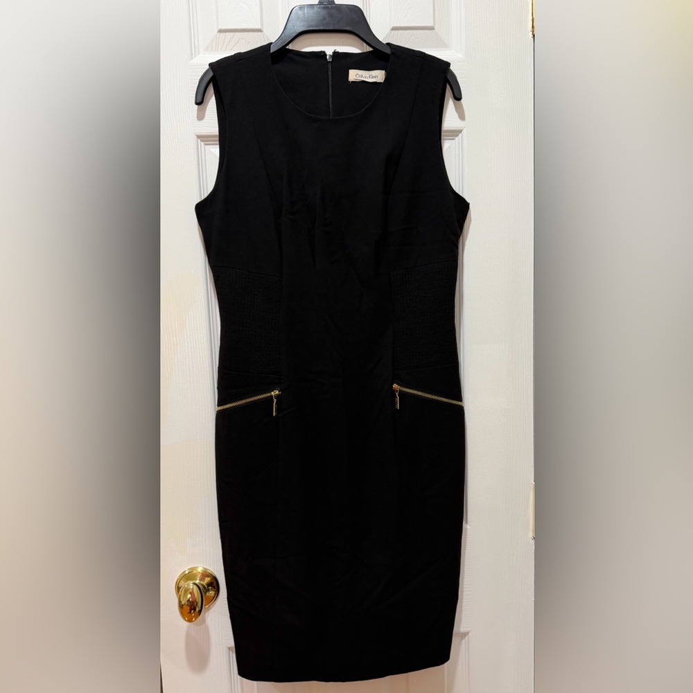 Calvin Klein Women's Black Zip-Embellished Sheath Dress -Size 6